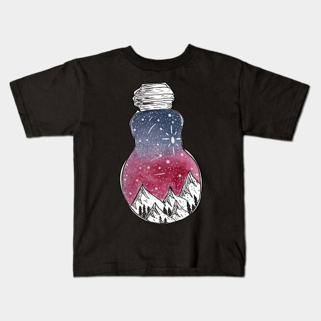 Mountain Light bulb Pink and Blue- Nature- Kids T-Shirt by Richardsonh25